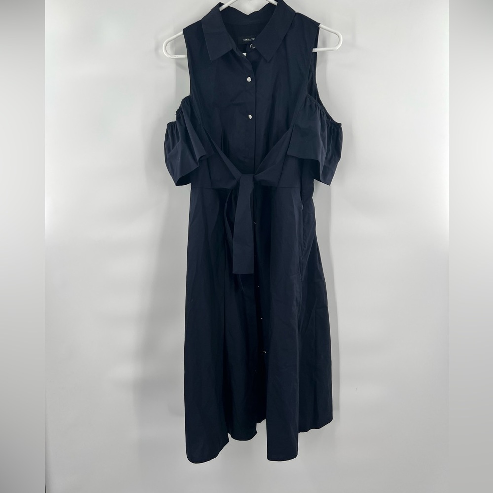 Ivanka Trump blue button down shirt dress cold shoulder 8